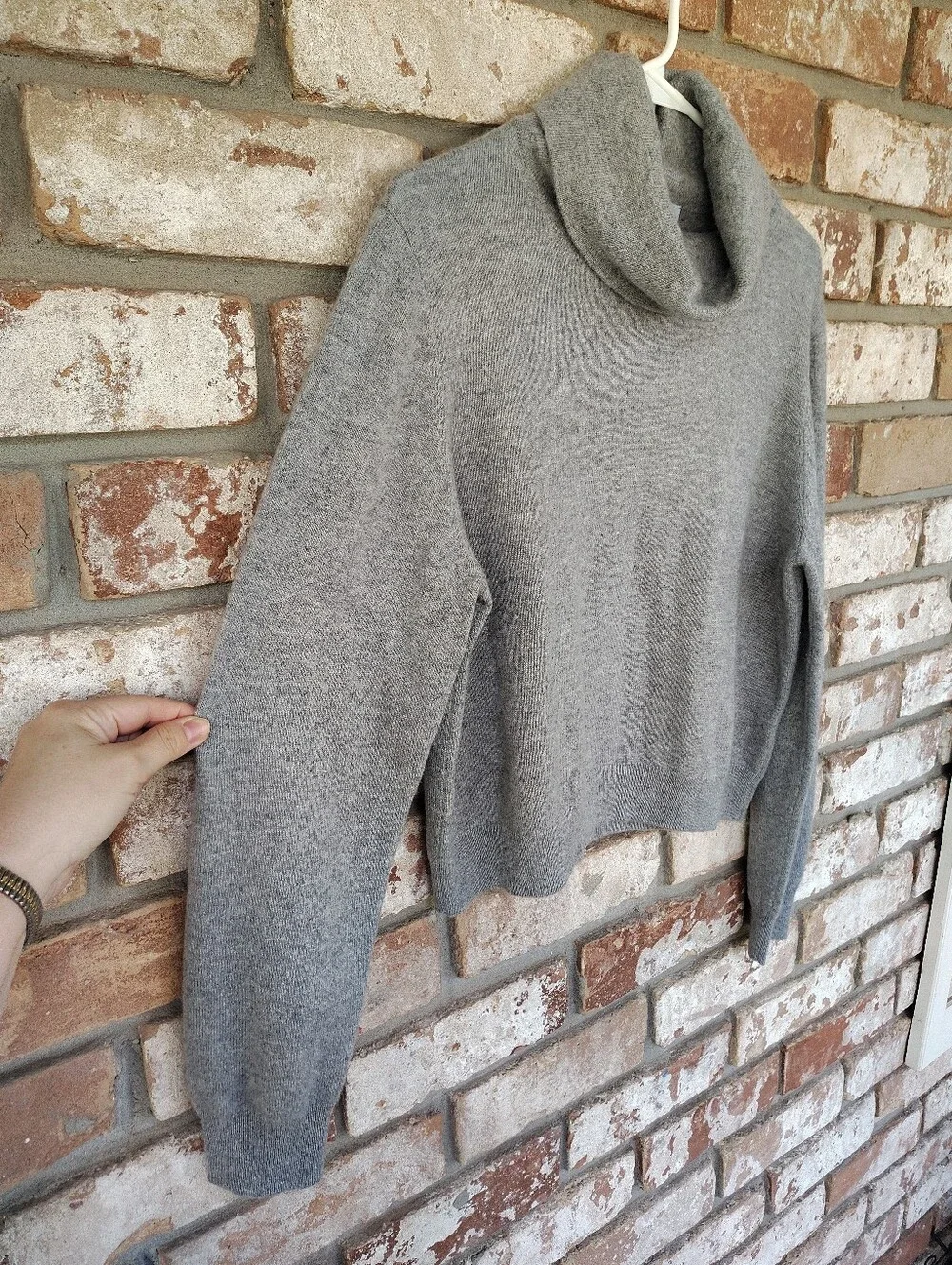 ANTONIO MELANI Cashmere Sweater L Gray Cowl Neck Turtleneck Pullover Knit Crop